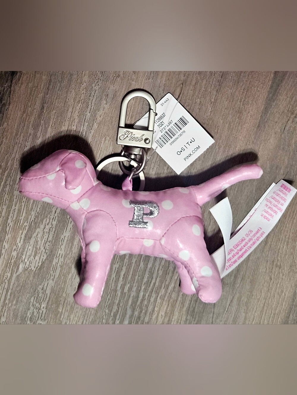 PINK Victoria's Secret Micro Dog Keychain Bag Charm Pink Polka Dot Watch Party - Picture 9 of 16